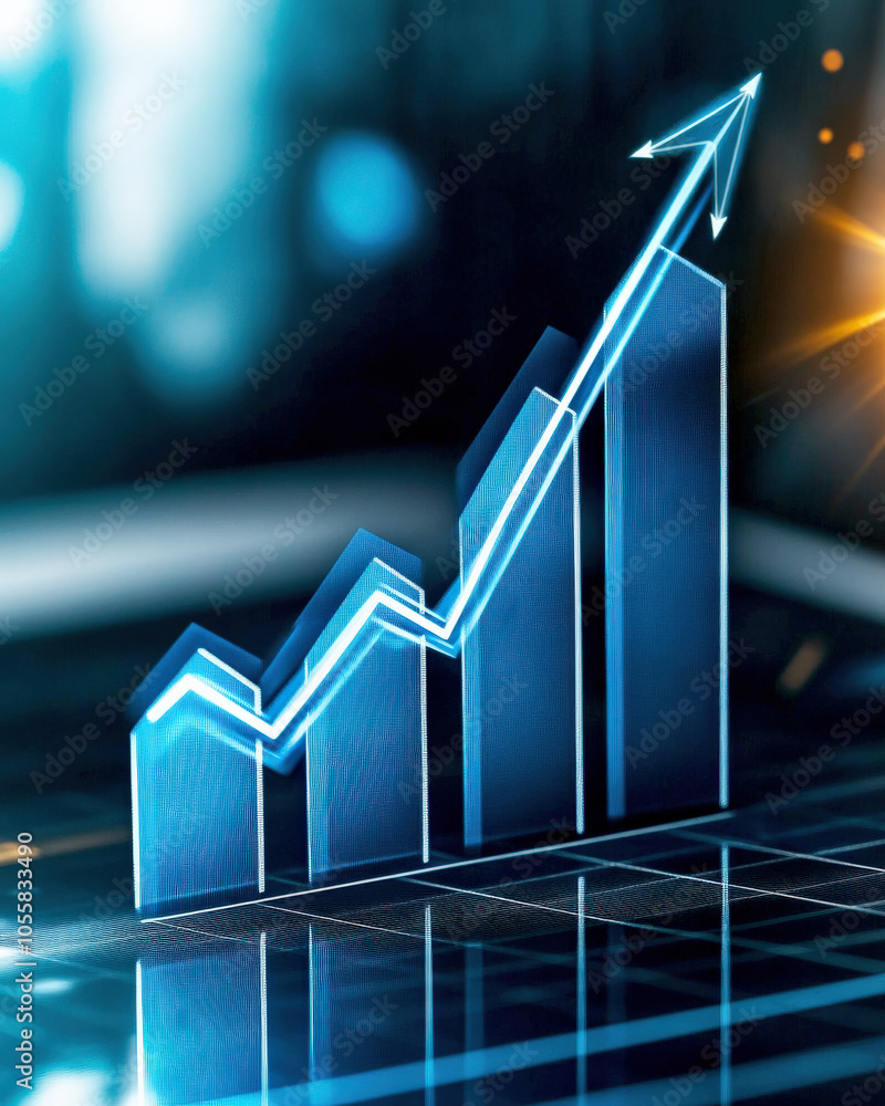 Aufkleber a futuristic graph shows upward growth, combining digital elements with a sleek design, representing