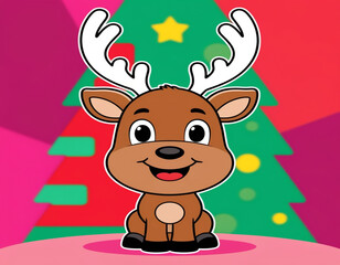 Fototapeta premium Ai generative a cartoon-style Christmas and small smile reindeer animalsy 04