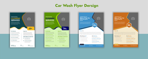 Car Wash Service Promotional Posters Set Vector. Hand And Self-service Car Wash