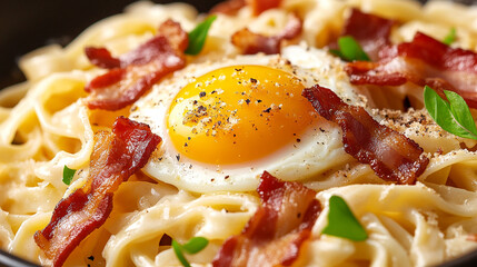 Creamy Carbonara with Crispy Bacon and Egg Yolk