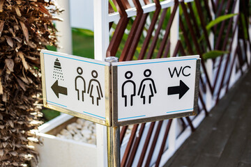 Outdoor restroom toilet and shower direction sign