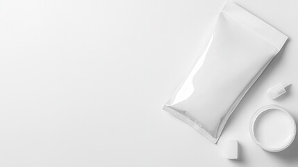 This top view showcases a white candy stick on a vibrant blue background, emphasizing minimalist design. The foil packaging is simple, with no graphics, and the stick's lifted corner adds a 3D effect,