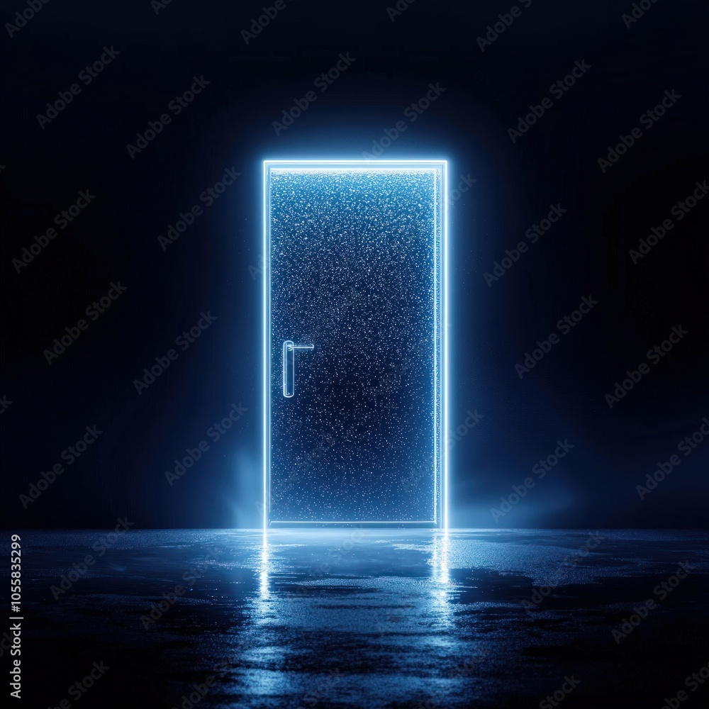 Poster illuminated doorway a journey into the unknown with a touch of mystery and light