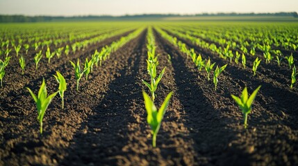 Young Corn Plants Growing in a Field