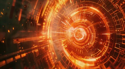 Abstract Digital Tunnel with Orange Glow