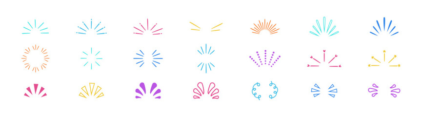 Set of hand drawn shine sunburst sparkle ray elements. Hand drawn explosion surprise line icon for title headline illustration. 