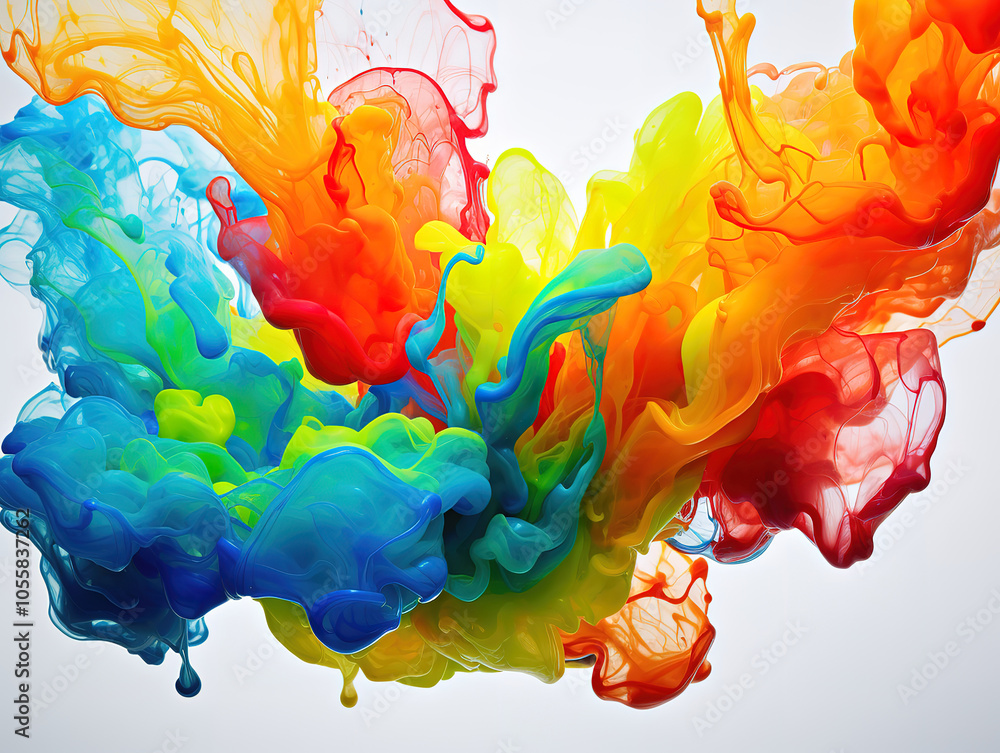 Poster vibrant color drops swirling in water creating abstract ink patterns