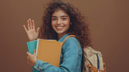 Obraz premium Smiling Student with Books and Backpack