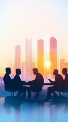 Fototapeta premium Business leaders in a meeting discussing global recession strategies with data from international markets