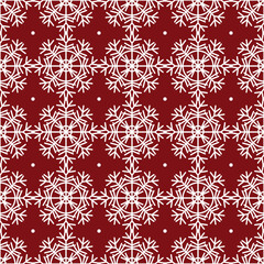 Seamless pattern of white Christmas snowflakes on a red background