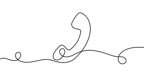 Line drawing handset cell. Single draw phone icon, line art contact us concept, telephone continuous monoline drawing.one line drawing of retro telephone with copy space, Phone line continuous draw