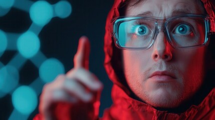 Researcher analyzing DNA data on holographic interface, advanced bioinformatics