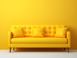 Fototapeta premium Modern Minimalistic Living Room with Soft Yellow Sofa on Matching Background