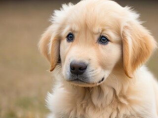 Fluffy golden retriever puppy with soft fur and friendly eyes, playful, adorable