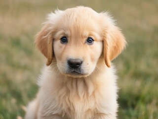 Fluffy golden retriever puppy with soft fur and friendly eyes, puppy, domestic, friendly
