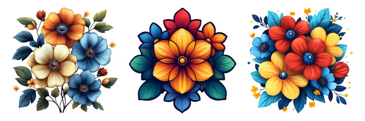 Colorful Floral Illustrations on Transparent Background
