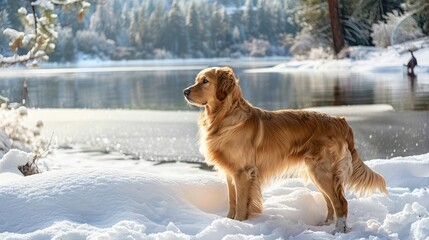 Golden Retriever in Snowy Landscape