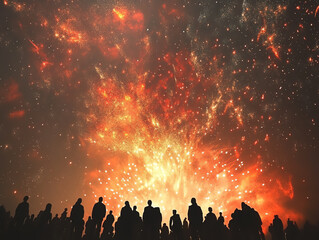 A magical night crowds marvel at the spectacular fireworks display illuminating the sky with vibrant colors creating an enchanting holiday atmosphere