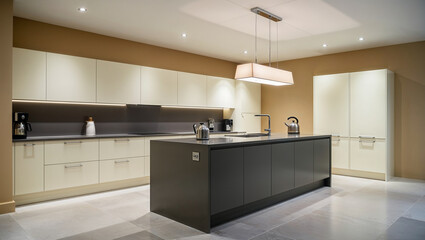 Fototapeta premium Modern kitchen interior with sunlight