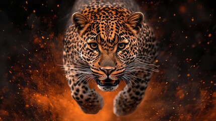 Closeup of a Fierce Leopard in Motion