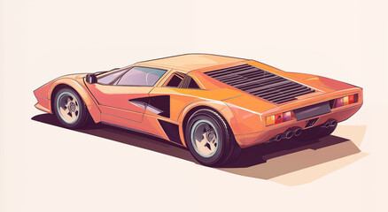 Isometric View of a Classic Retro Sports Car in Vibrant Orange