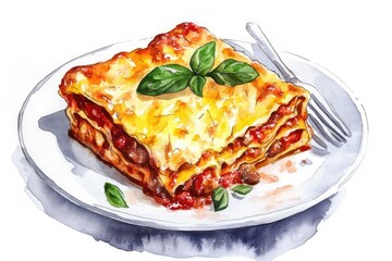 Classic Italian Lasagna Dinner with Ripe Tomatoes and Basil