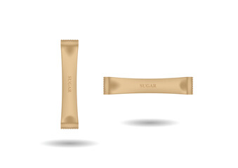Realistic paper brown sugar stick for coffee vector flat design isolated on white background