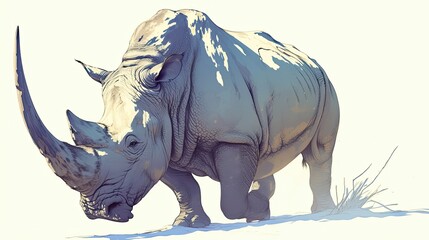 Fototapeta premium A Large White Rhinoceros with a Single Horn Facing Forward