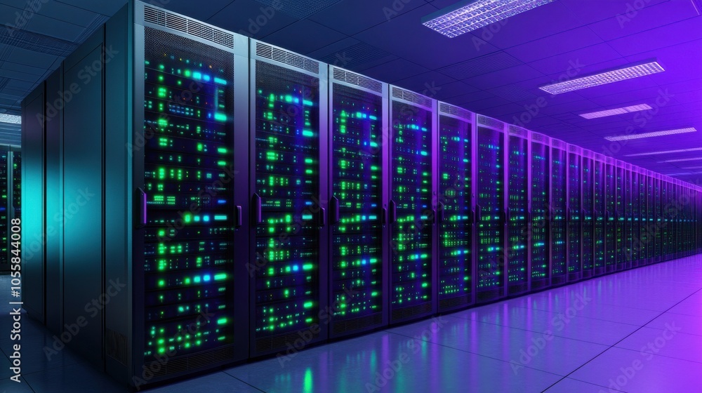 Poster wide angle view of data center rows