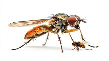 Macro Photograph of a Fly with a Smaller Fly in its Grip