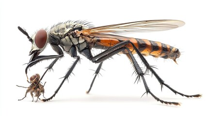 Fototapeta premium A Robber Fly Holding Prey in Its Sharp Mouthparts