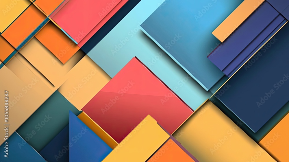 Poster abstract geometric pattern with overlapping colorful squares and rectangles