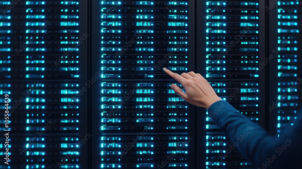 Poster low angle view of data storage racks in a server room
