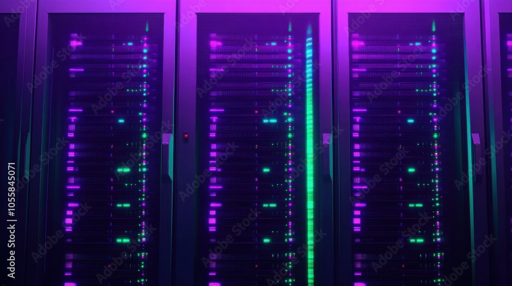Poster vibrant top-down view of server racks in data center