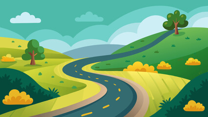 Obraz premium Nature landscape with winding road vector illustration 
