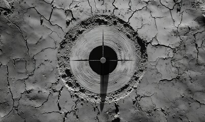 Cracked surface with concentric circles.