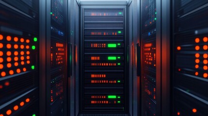 Closeup View of a Single Server in Data Center