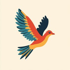 Fototapeta premium Colorful bird in flight, isolated on beige background.