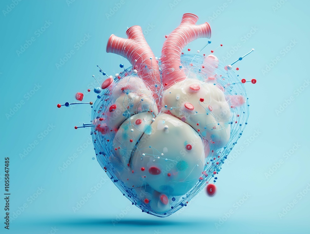 Poster heart model with digital sensors in 3d visualization