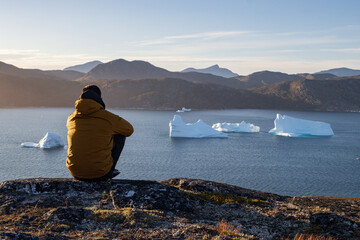 View of montains and icebergs from Uunartoq island (South Greenland)