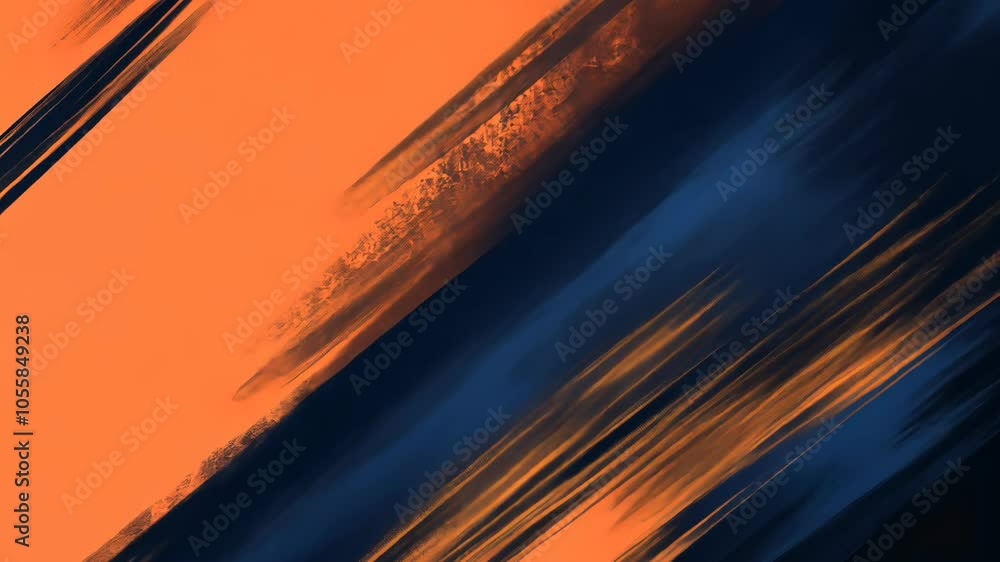 Poster abstract orange and blue brushstrokes create a diagonal pattern on a digital background