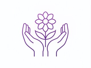 Obraz premium Hands Holding a Violet Flower Logo - Nature Inspired Design for Branding and Marketing