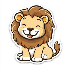 A cute cartoon lion sticker. Simple drawing style on a solid white background.