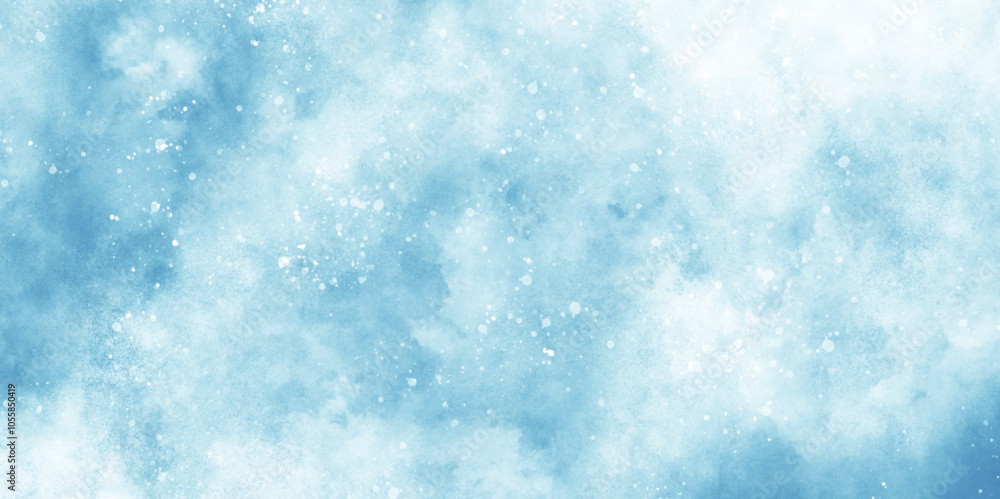 Wall mural a winter background with snowflakes and randomized floating bokeh, blue snow background texture, bea
