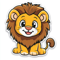 Fototapeta premium A cute cartoon lion sticker. Simple drawing style on a solid white background.