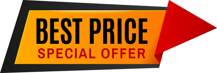 Red arrow pointing right is attached to a sign proclaiming best price and special offer in bold black and red letters.