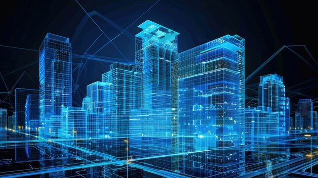Modern architecture development with holographic plans