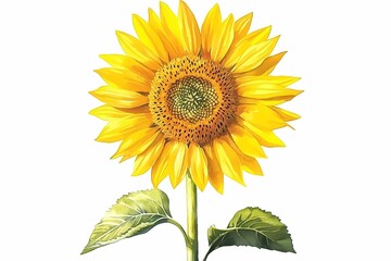 Obraz premium Bright Watercolor Sunflower on White Background