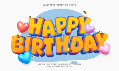 Happy birthday text effect cartoon sign 03 - vector illustration
