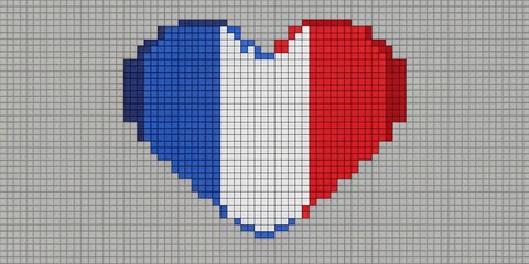 Fototapeta premium Heart-Shaped Pixel Art of France Flag for Creative Designs and Projects